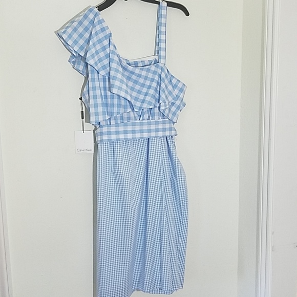🆕️ calvin klein gingham one shoulder sheath dress - Picture 6 of 7